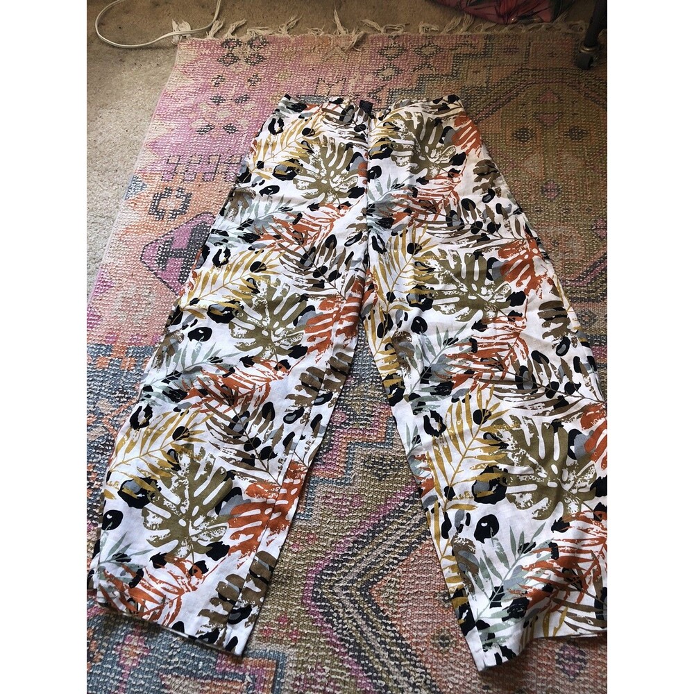 Tahari Floral 100 P Linen Pants Sz M